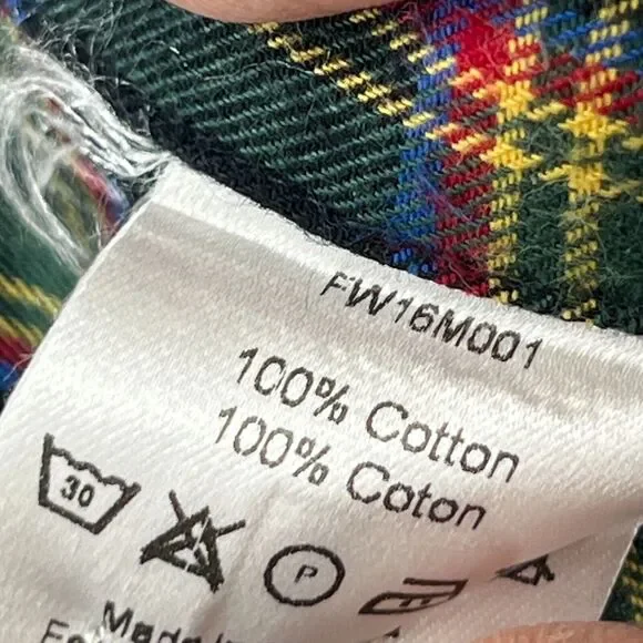 MAISON KITSUNE Shirt Mens 40 L Tartan Plaid Flannel Tricolor Fox Cotton Green - Picture 11 of 14